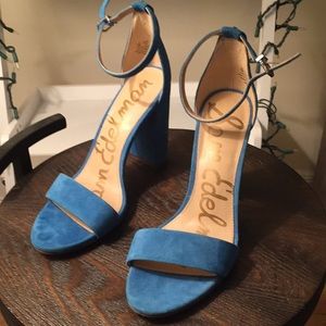 Sam Edelman Yaro Blue Suede Block Heels